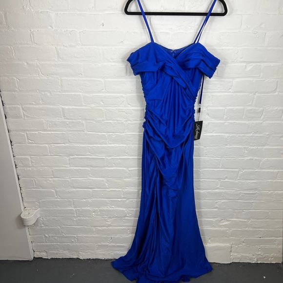 La Femme Women's Party Cocktail Side Slit Maxi Prom Dress Royal Blue Size 8 - Picture 2 of 4